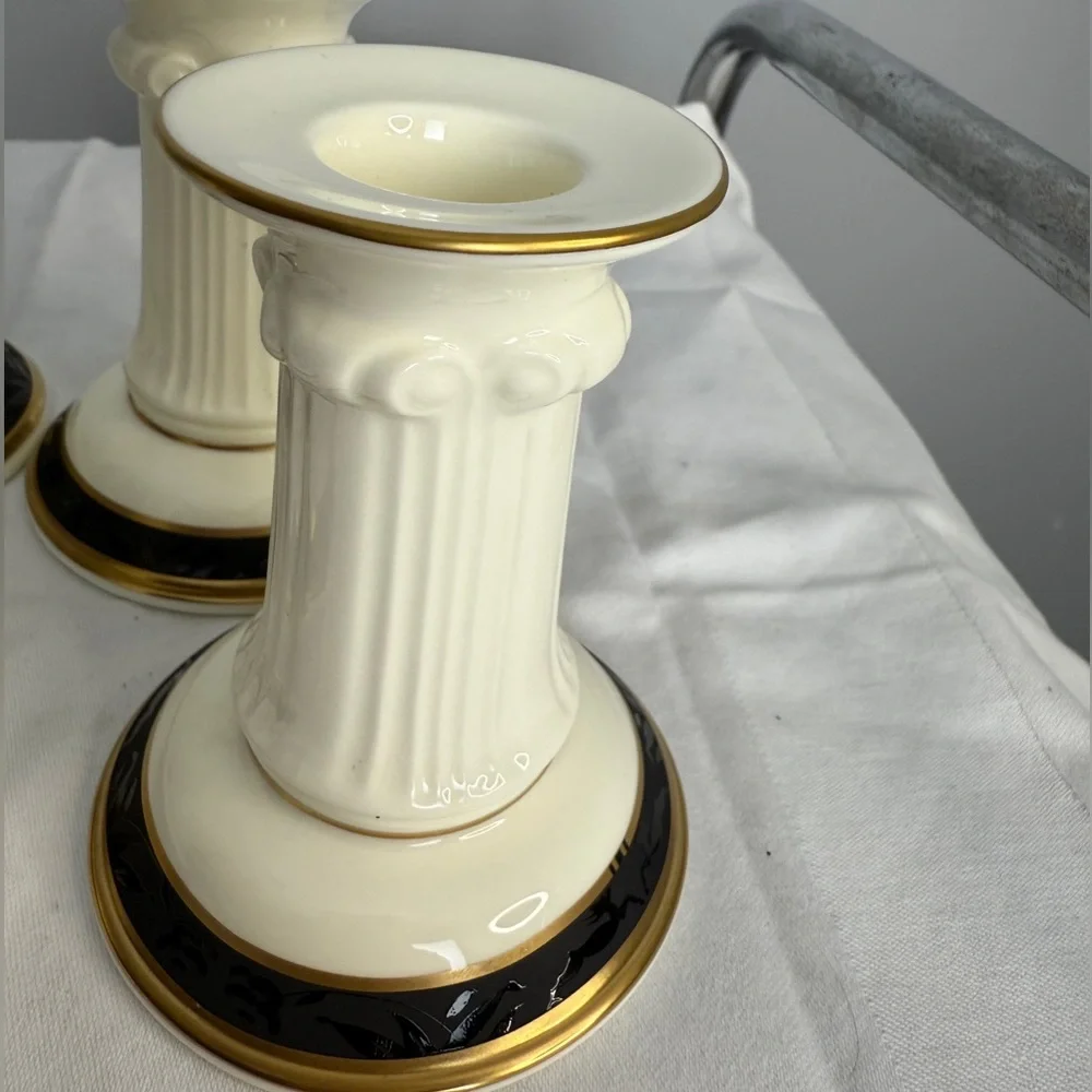 Pfaltzgraff Cream and Gold Candle Holders Set
